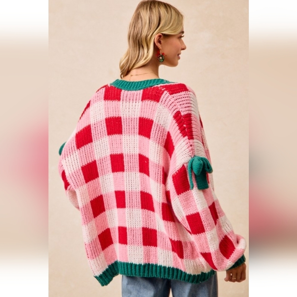 *TRENDING* BiBi Checkered Plaid Oversized Chunky Cardigan Holiday Christmas - Picture 4 of 4